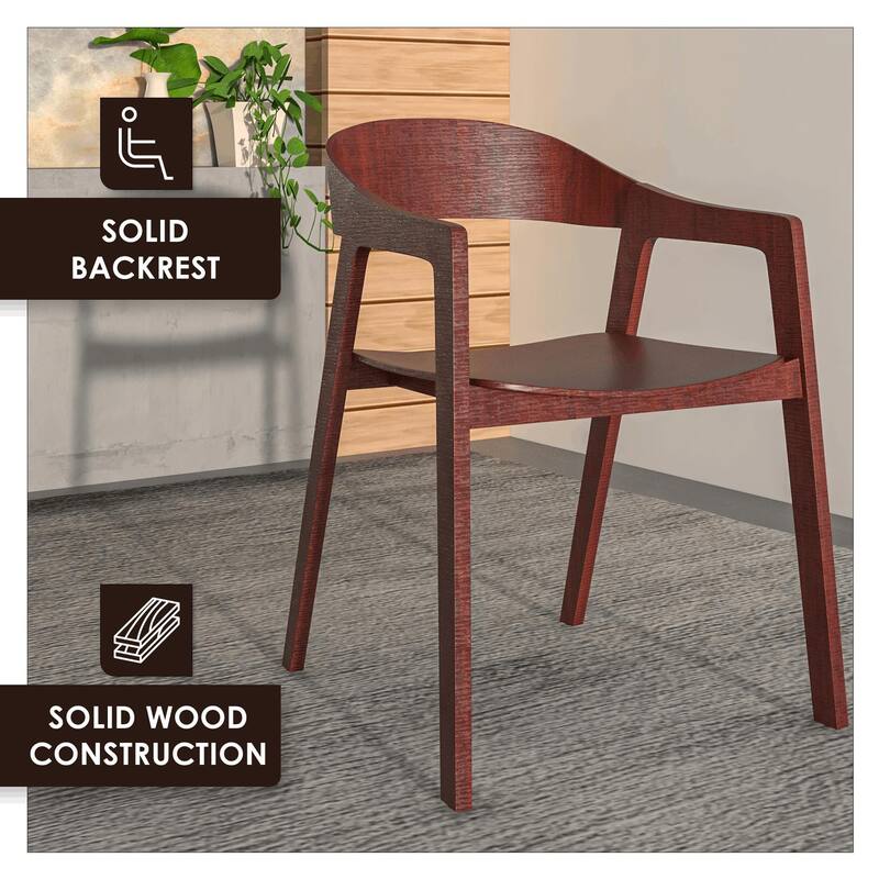 Dining Chair in Oak Wood with Open Back Design and Armrests Set of 2 Rivo Series