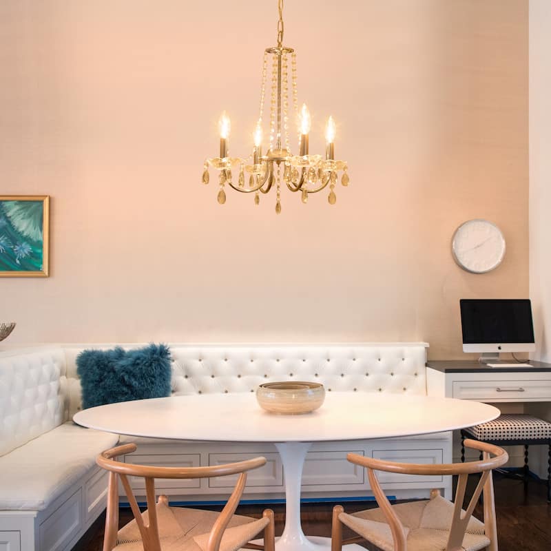 4-Light Candle Style Chandelier with Crystal Accents for Living Room Bedroom
