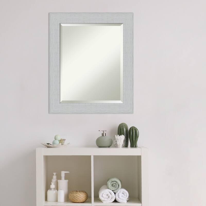Beveled Wood Bathroom Wall Mirror - Shiplap White Frame