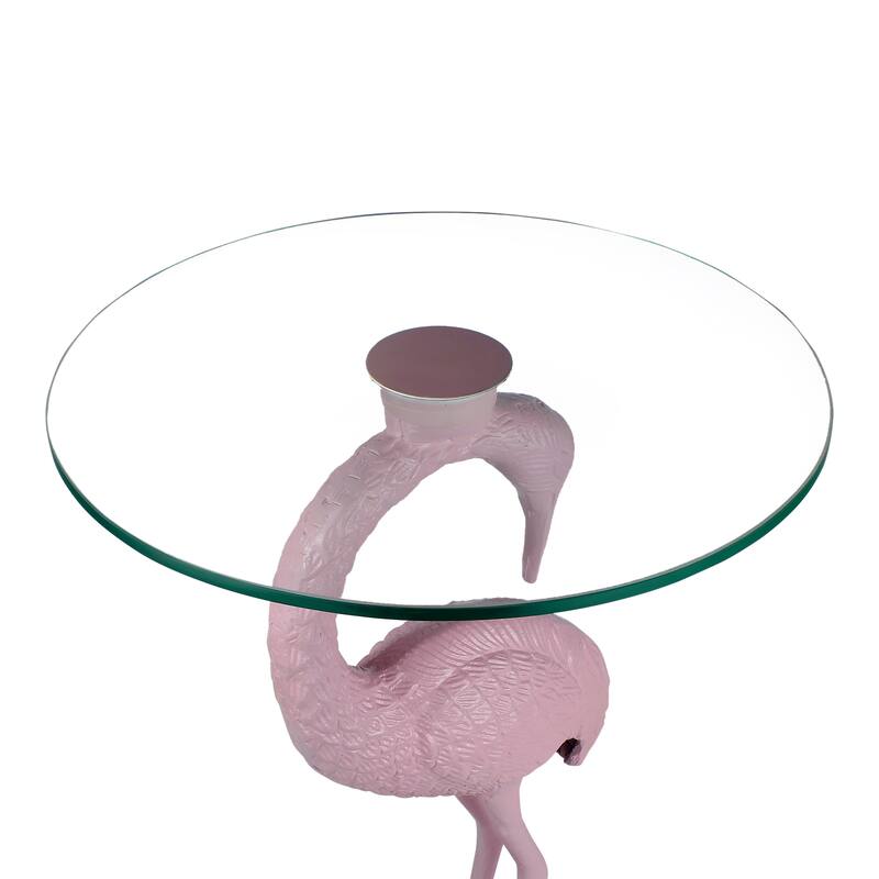 Nysha 25" Glass Top Flamingo End Table, Pink, by JONATHAN Y