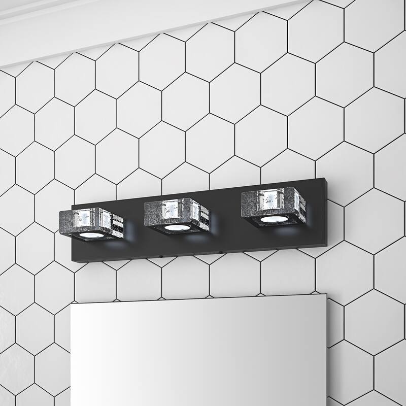 Modern Black 3-Light Square Bubble Crystal LED Vanity Lighting - Bed ...