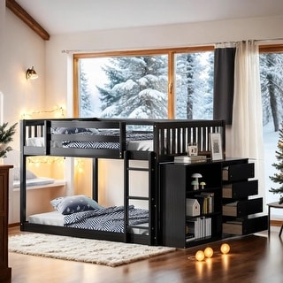 Full over Full Bunk Bed with Storage and Ladder, Espresso