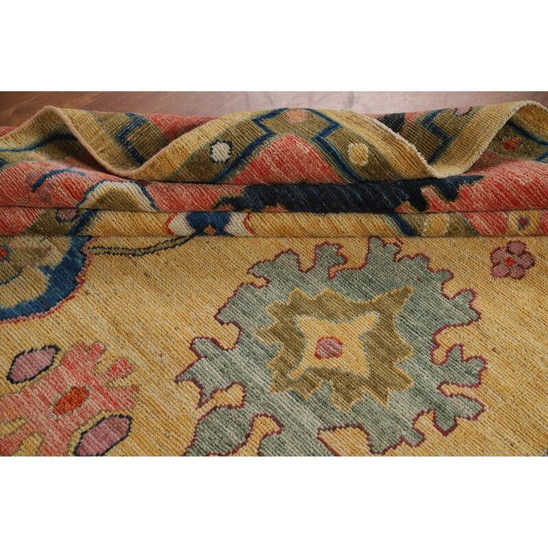 Hand Knotted Oriental 100% Wool Carpet Transitional All-Over Yellow & Gold Oushak Area Rug - 12' 11'' X 8' 11''