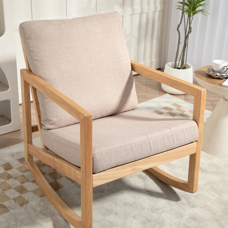 Upholstered Accent Glider Chair with Rubberwood Frame