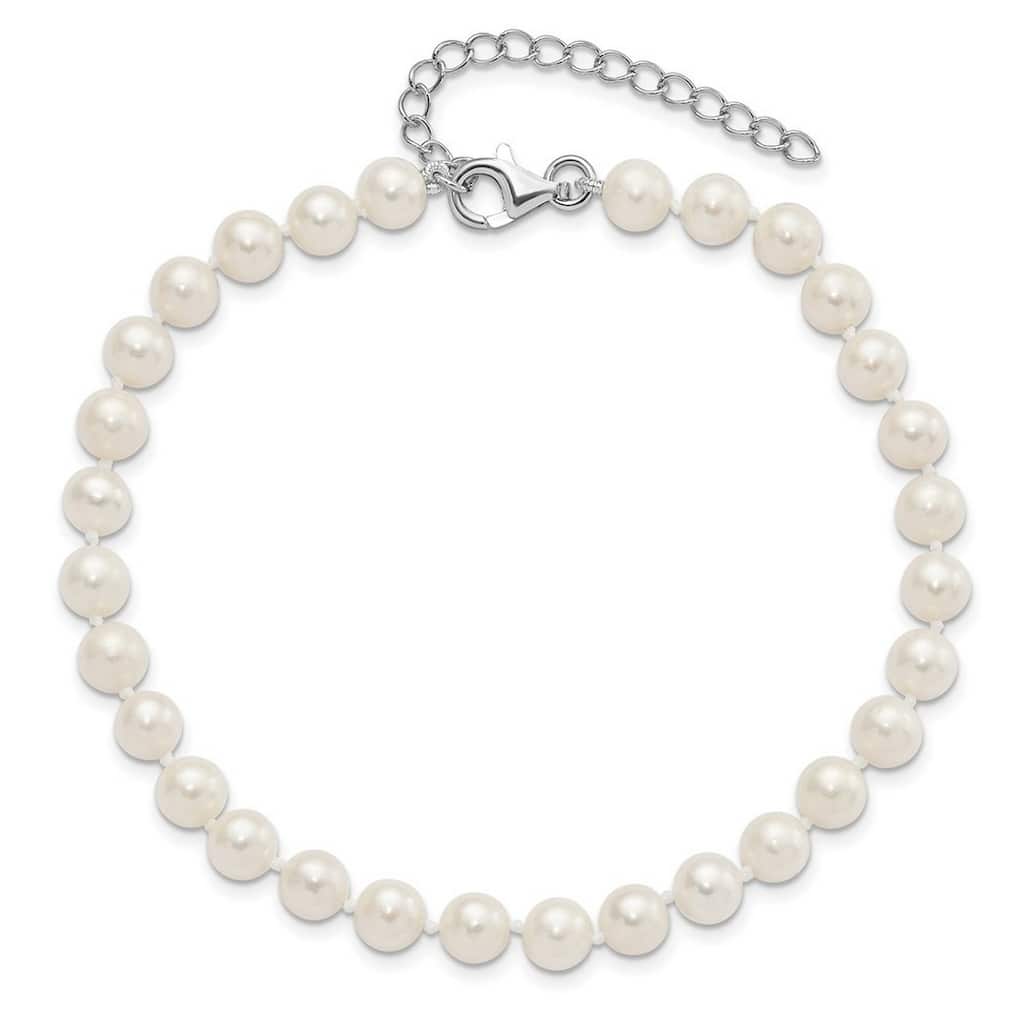 Curata 925 Sterling Silver 10" 6-7mm or 7-8mm Freshwater Cultured Pearl Hand-knotted Anklet