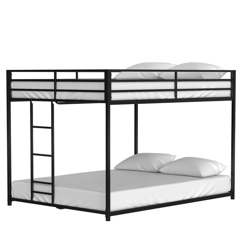 Full over Full Metal Bunk Bed with Ladder and Guardrails for Kids and Adults, Low Profile Design