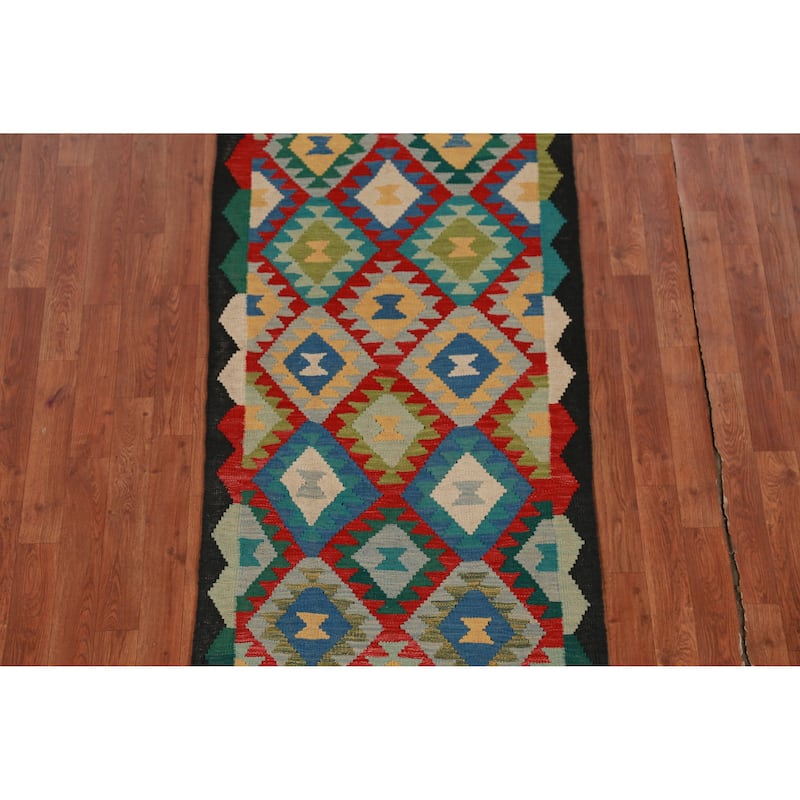 Kilim Runner Rug Hand-Woven Oriental Wool Carpet - 2'9" x 12'11"