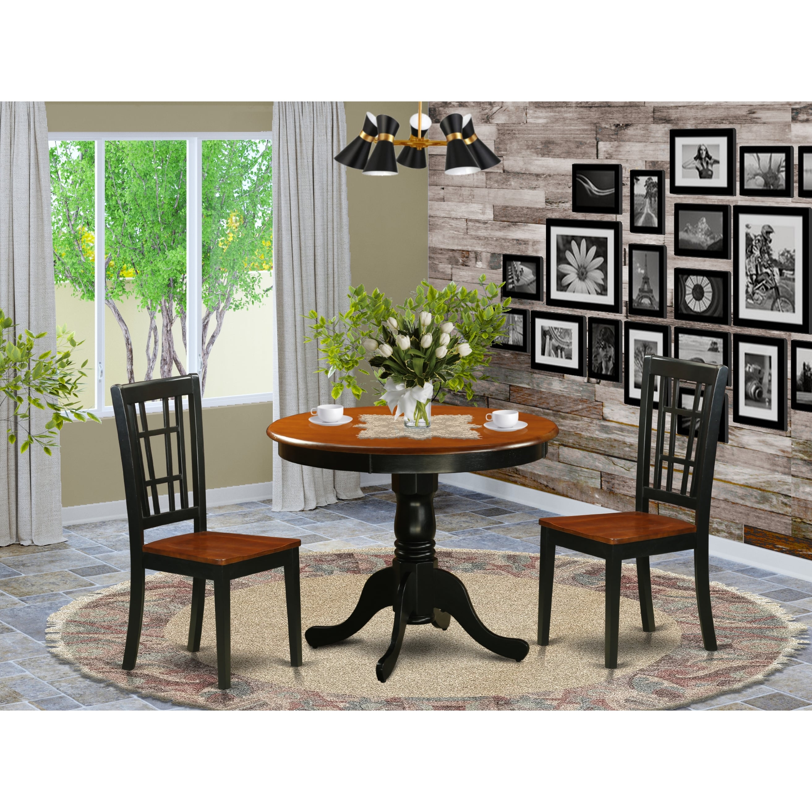 Antique 3 Piece Dining Table With 2 Chairs Finished In Black And Cherry Overstock 12026590