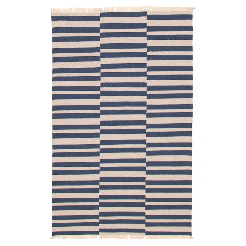 Ankara FW Navy, Grey Kilim 4'10" x 8'1" - 4'10 x 8'1 - Dark Navy/ Light Grey - 4'10 x 8'1
