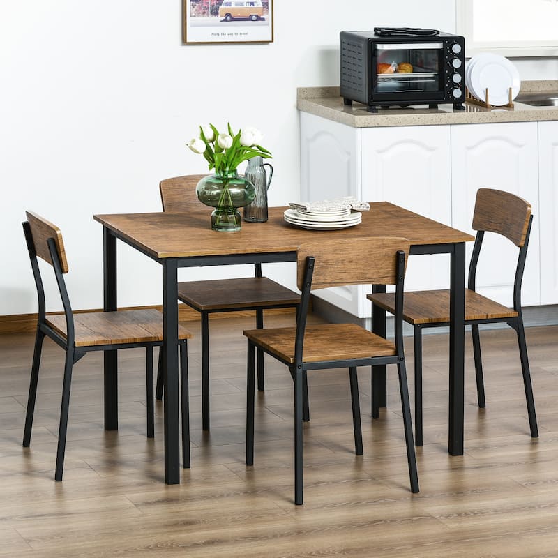 5 Piece Industrial Dining Table Set for 4 - Brown