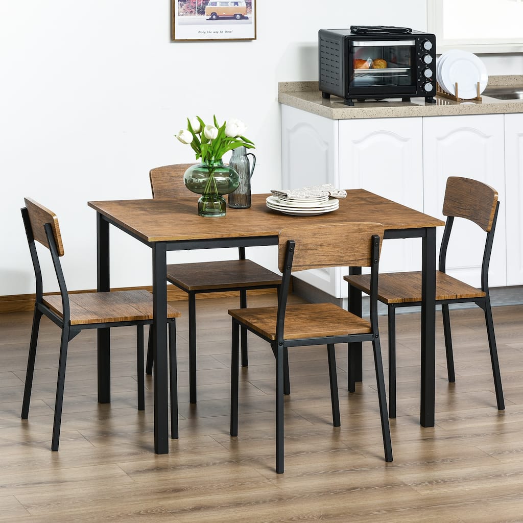 5 Piece Industrial Dining Table Set for 4