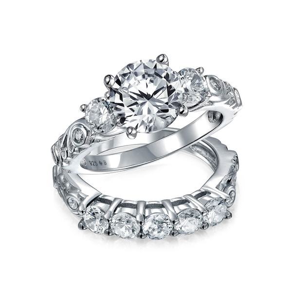 3CT Princess Cut AAA CZ Engagement Ring Set 14K Sterling Silver. Opens flyout.