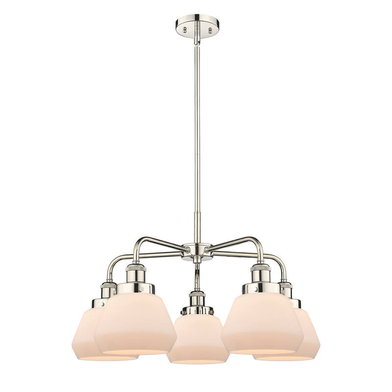 Innovations Lighting Fulton - 5 Light 25" Stem Hung Chandelier - Polished Nickel/Matte White