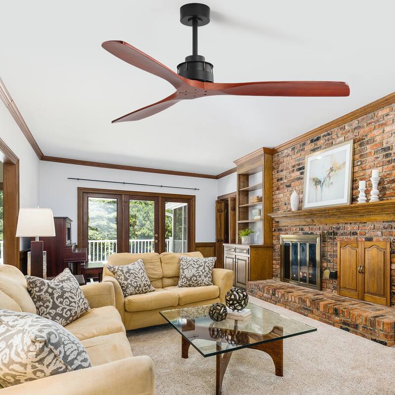 52''/60" Large Ceiling Fan without Lights, Remote Control and Reversible Motor Included, 3 Wood Blades
