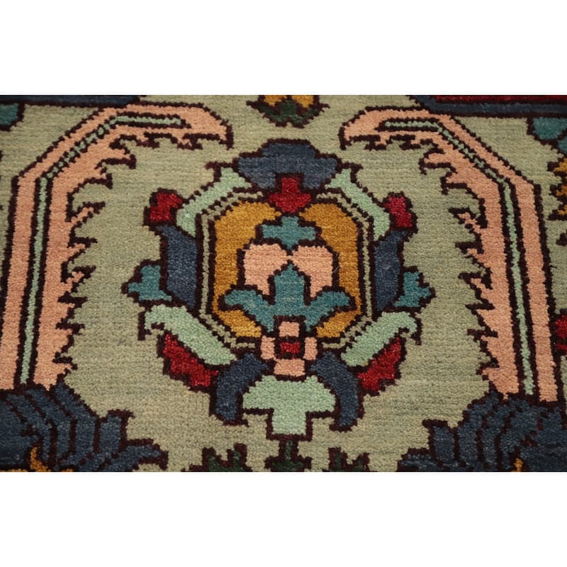 Hand Knotted Oriental 100% Wool Carpet Transitional Geometric Green Oushak Area Rug - 9' 11'' X 7' 11''