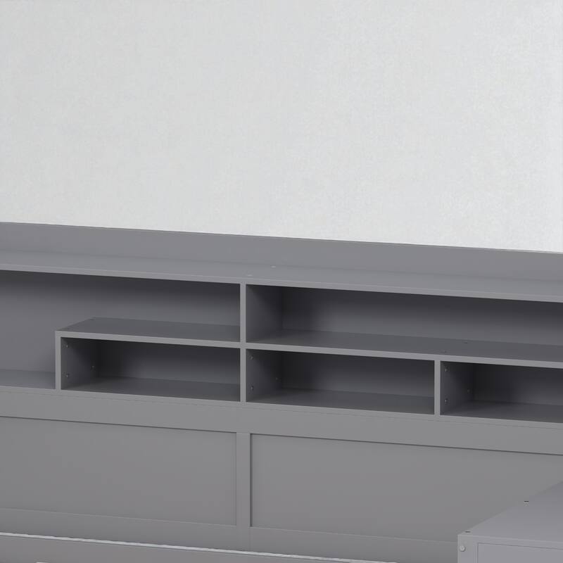 Wooden Twin/Full Daybed with Trundle Bed, Study Desk, and Storage Shelves