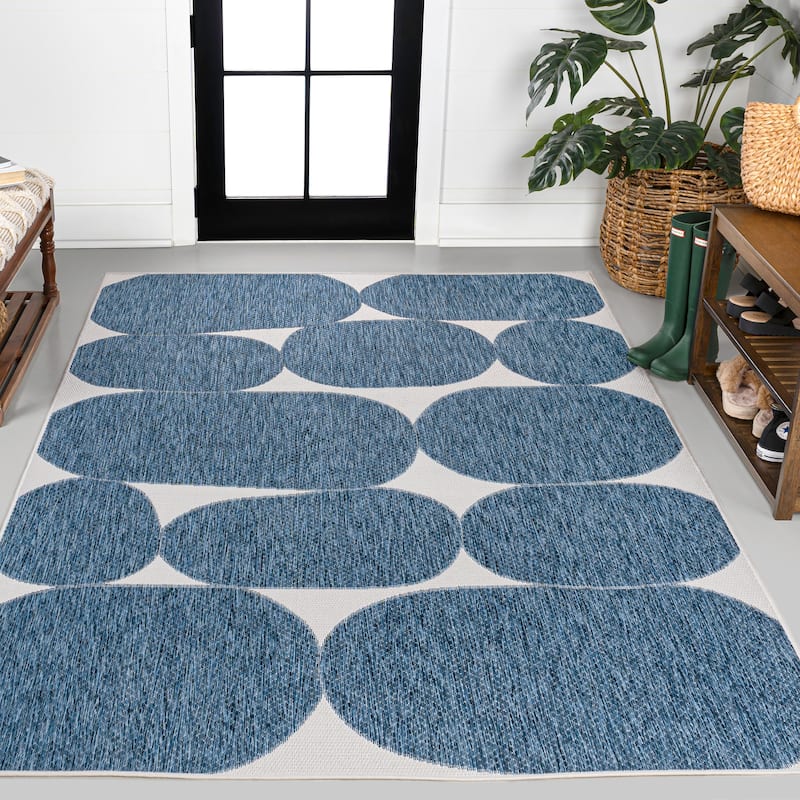 JONATHAN Y Rayna Modern Geometric Organic Shapes Indoor/Outdoor Area Rug - 5 X 8 - Navy/Cream
