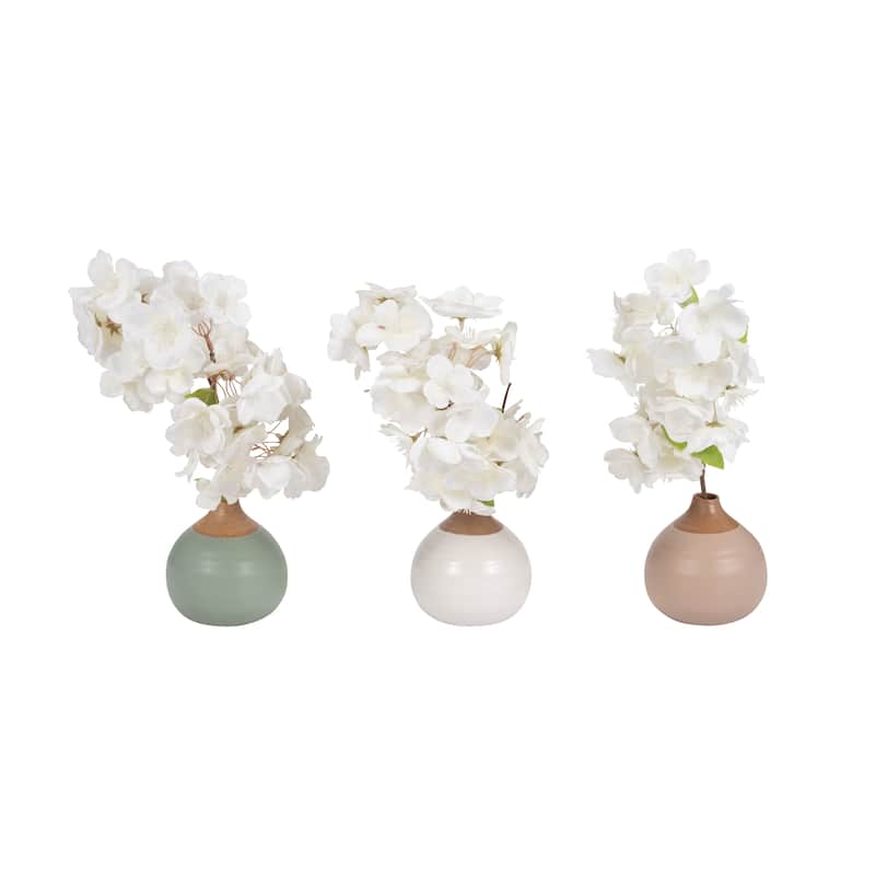 Sagebrook Home Modern Coastal Small Ceramic Bud Vases, Set of 3 - Off-White