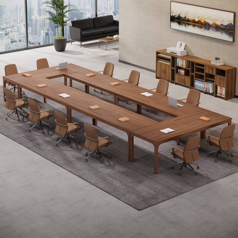 Modern Office 13FT Conference Table Set of 6, Large Rectangle Meeting Table, 78.74-Inch Long Business Seminar Table - CoffeeBrownx6