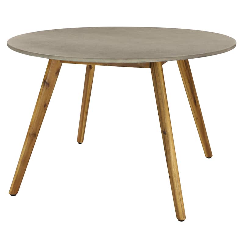 Gray Concrete Inspired Oval End Table Outdoor Accent Table with Brown Tapered Wood Legs