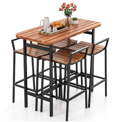 Gymax Acacia Wood Patio Table & Chair Set 5 Pcs Outdoor Dining Set w/