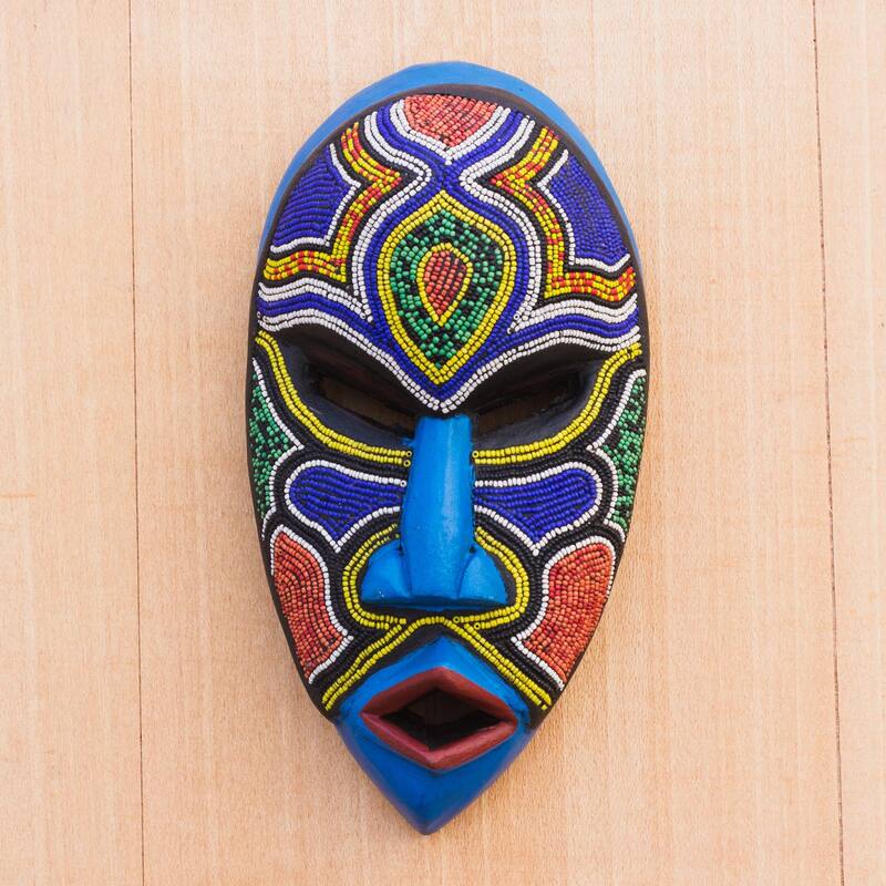 Novica Handmade Beaded Love African Beaded Wood Mask