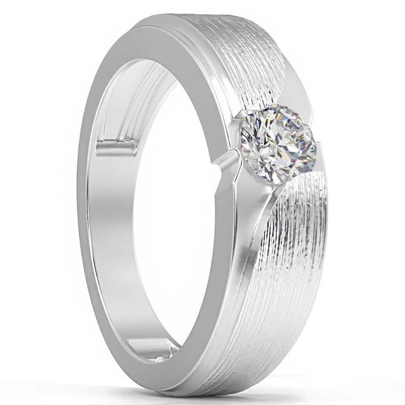 1/2Ct Men's Diamond Brushed Solitaire Diamond Wedding Ring Lab Grown in Gold