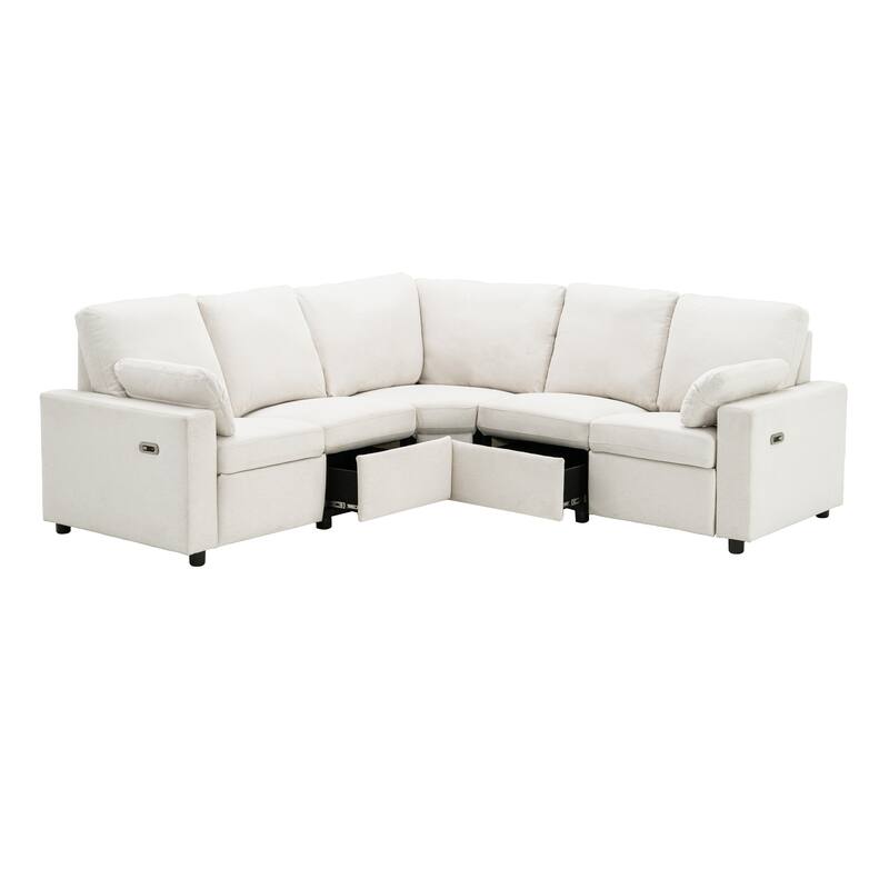 88.9" Linen Power Recliner Sectional Sofa with Storage Drawers