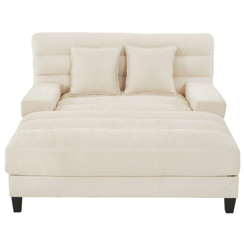 Modern Chaise Lounge Sofa 57.1" Sofa Bed Upholstered Lounge Sofa Chair with Adjustable Backrest and LED Light Strip