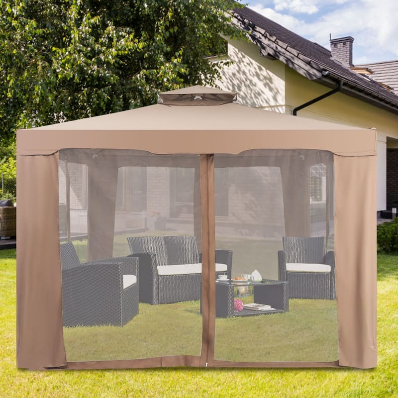 10’x 10’ 2-tier Canopy Gazebo Tent Outdoor Netting Picnic Party Sun - See Details - Coffee