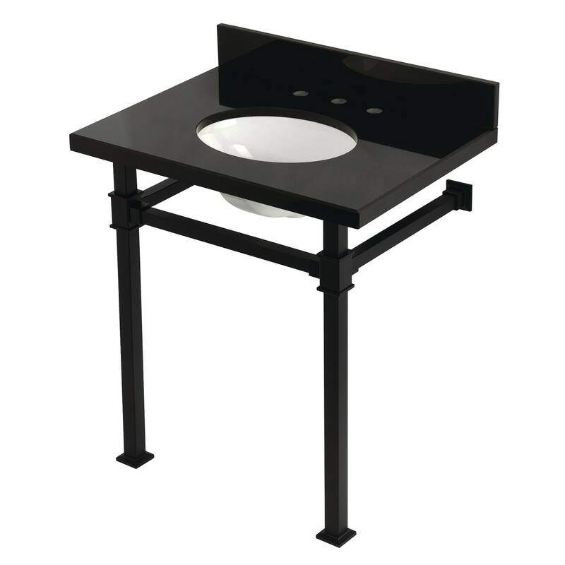 Kingston Brass KVPK30KOQ Monarch 30" Rectangular Granite, Stainless - Black Granite / Matte Black