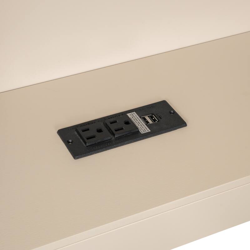 GDFStudio - Wood Platform Bed with Upholstered Headboard, Storage, Drawers & Charging Station