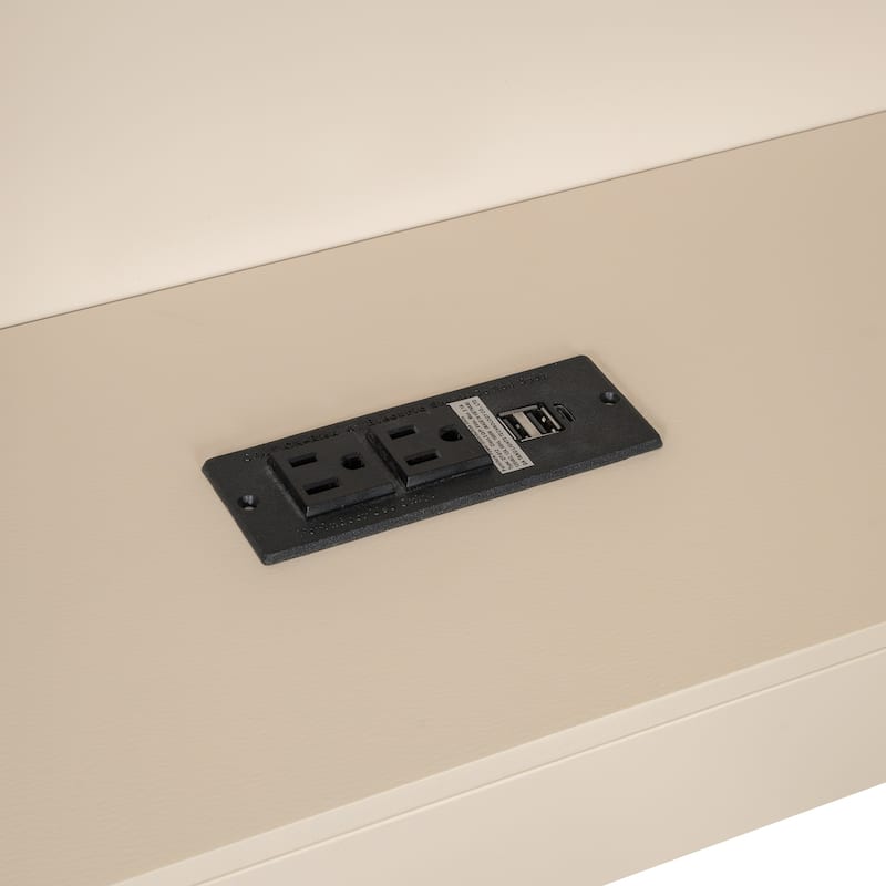 Roomfitters Twin/Full Wood Platform Bed with Upholstered Headboard, Storage Shelves and Charging Station