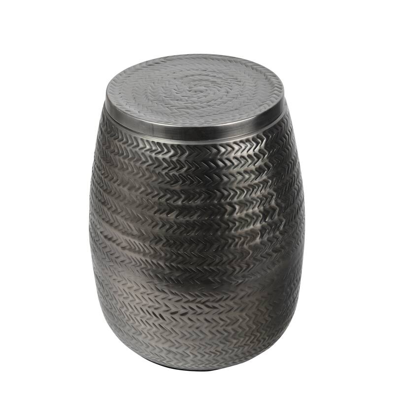 happimess Jasper 15" Arrow-Hammered Metal Drum Storage Side Table with Lid