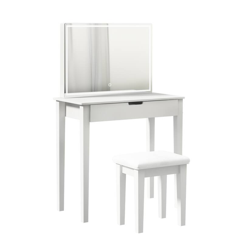 Classic White Makeup and Vanity Set with Stool, Drawers Makeup Mirror