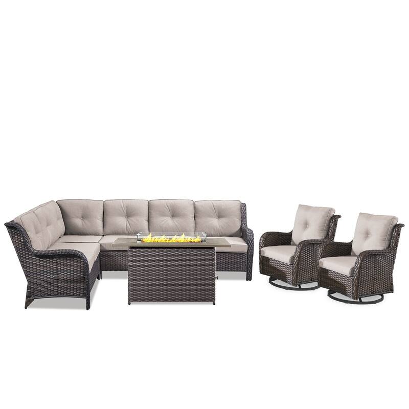 Outdoor 2 Sectional Sofa with Fire Pit Table Set
