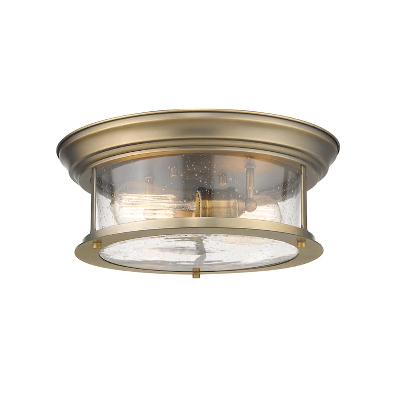 Bellevue Hughen 2 Light 14" Wide Flush Mount Drum Ceiling Fixture - Heritage Brass