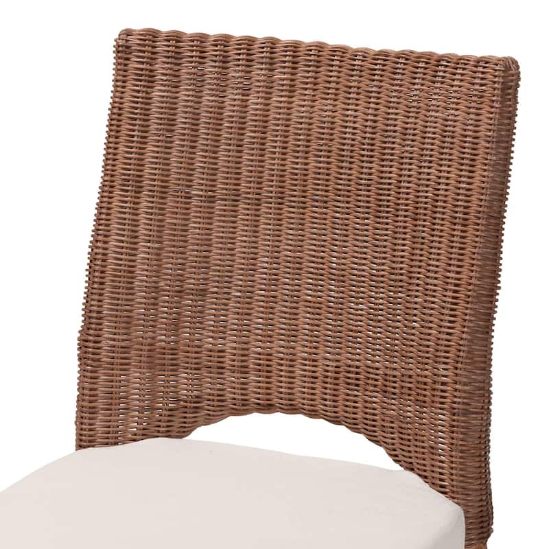 Rivan Natural Rattan Dining Chair - Handcrafted Wicker Accent Chair with Woven Back and Cushioned Seat, Boho Coastal Seating