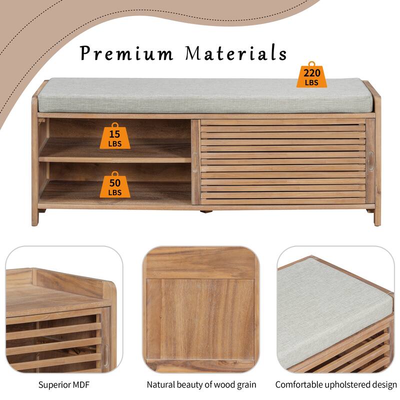 Distressed Shutter Storage Bench with Acacia Veneer for Retro Charm for Living Room, Entryway (Navy)