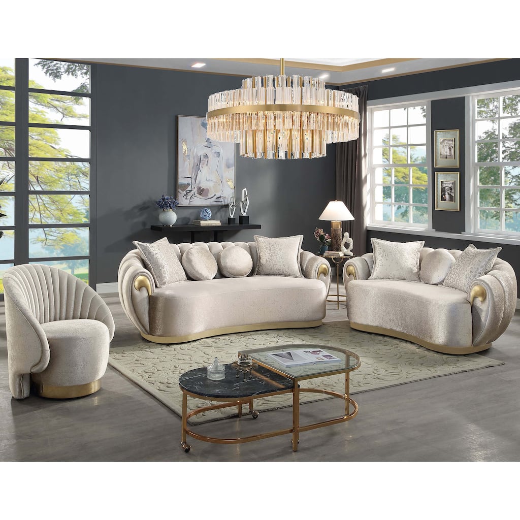 Furniture of America Vesper Glam 3-Piece Metallic Taupe Curved Back Sofa Set with Accent Pillows