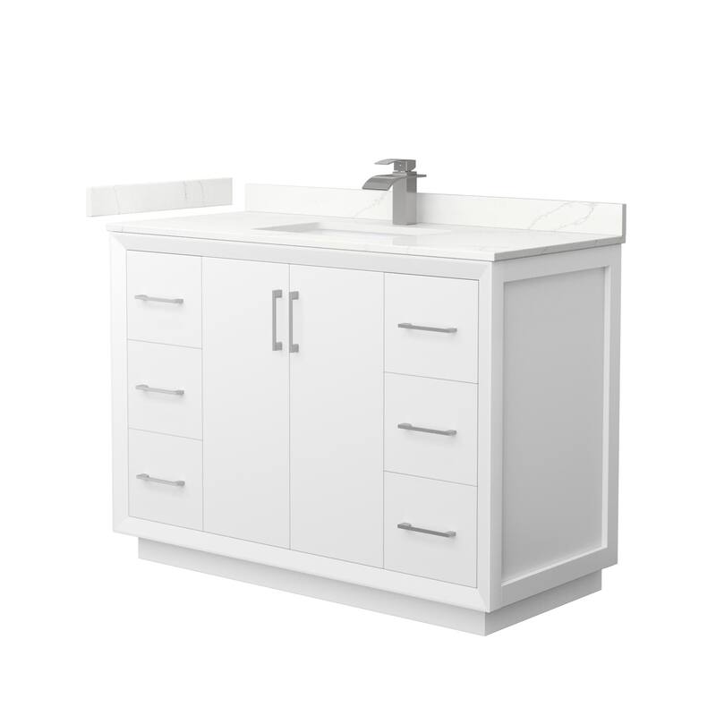 Wyndham Collection WCF414148S-QTZ-UNSMXX Strada 48" Free Standing - White / Giotto Quartz Top / Brushed Nickel