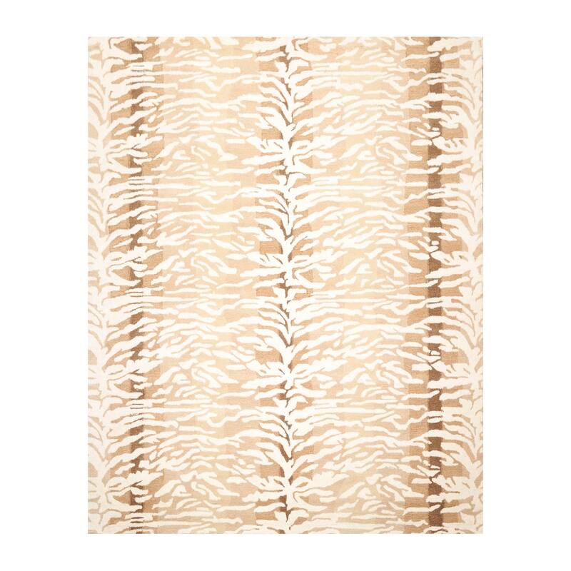 Hand Tufted 100% Wool Animal Print Oriental Area Rug Ivory Color