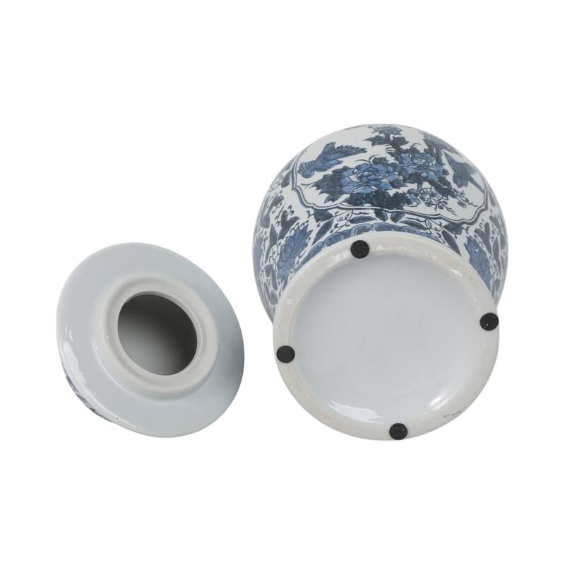 Ceramic Chinoiserie Floral Decorative Temple Jar - Blue 18"