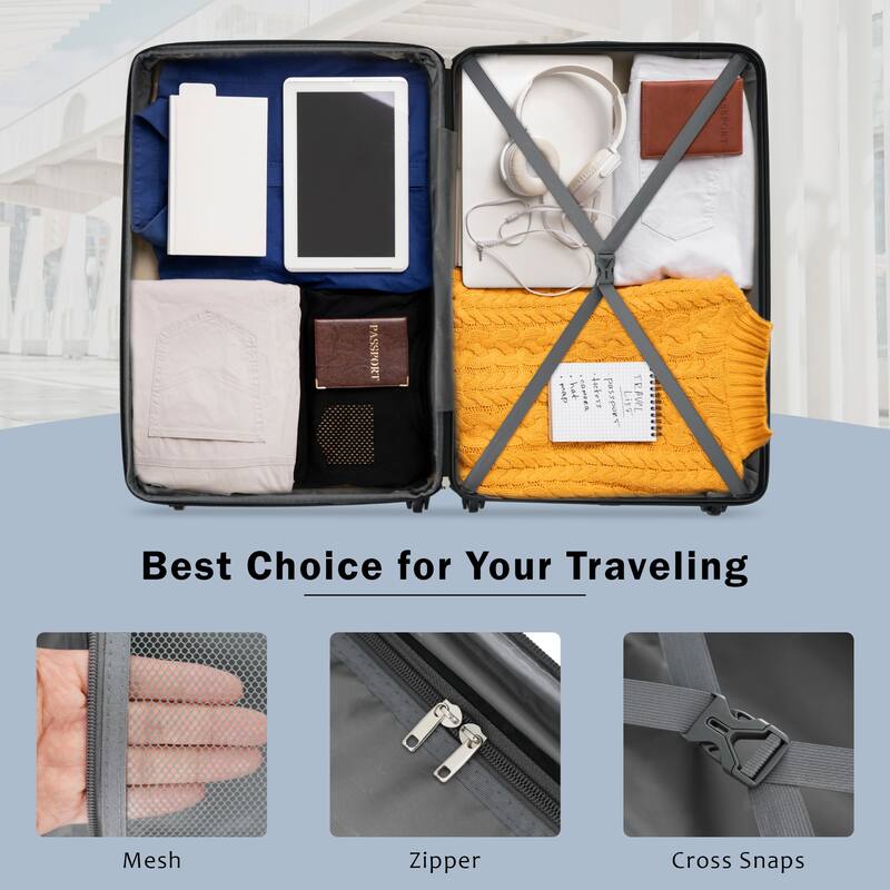 Modern Expandable 2 Piece Luggage Sets, ABS Hardshell Carry on Luggage with Duffel Bags, Spinner Wheels and TSA Lock