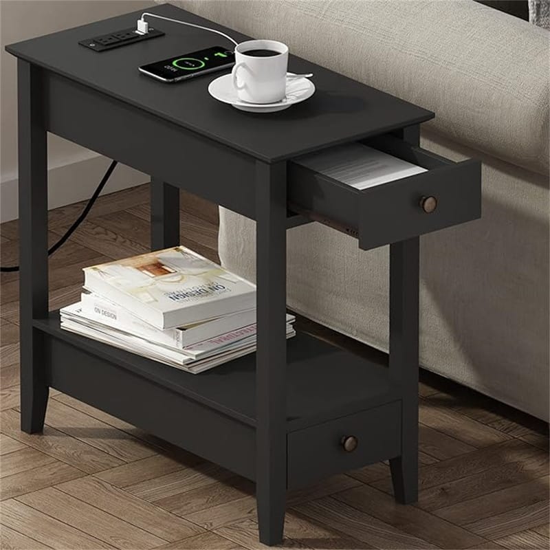 2-Drawer Nightstand with USB Ports - Black