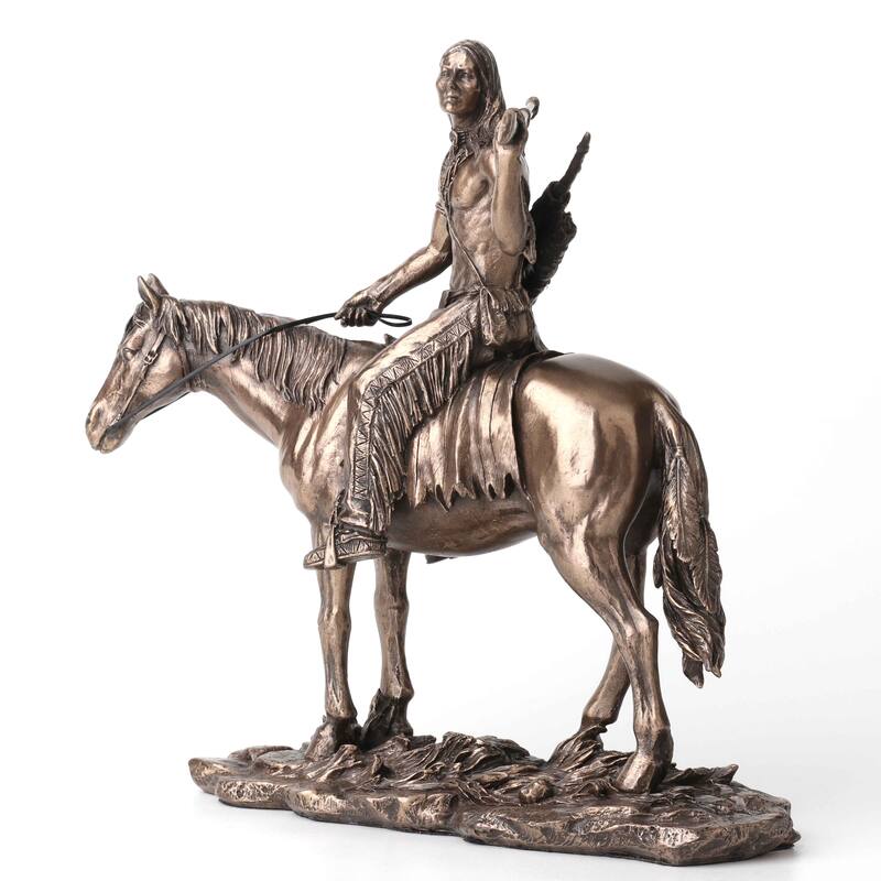 8.66" H INDIAN RIDING HORSE RESTING RIFLE ON SHOULDER Cold Cast Bronze - 3.74"x8.66"x8.07"