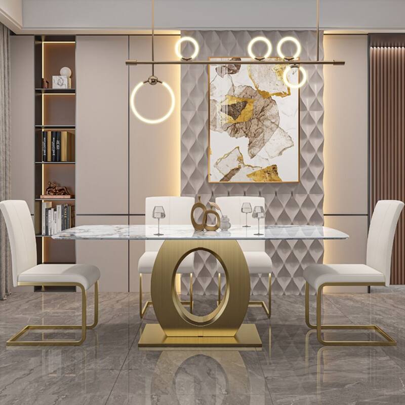 Luxury and Modern Home Dining Side Chair, White Leather Upholstered, Gold Legs, Set of 2, Assembly Needed - 37.80”