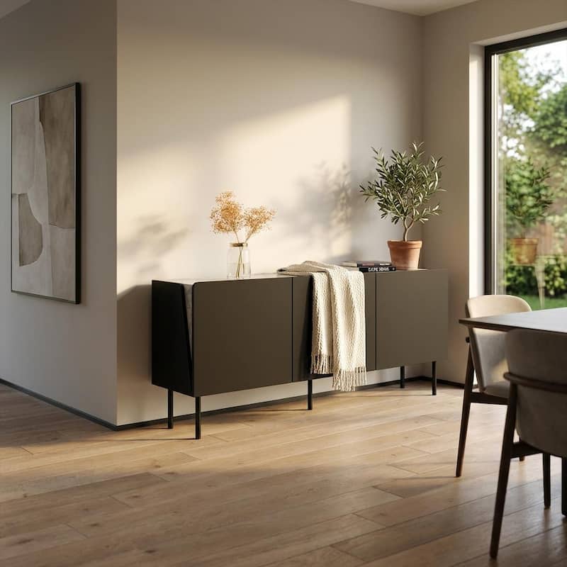 Meble Furniture Venus 3D Sideboard 63" Wide x 28" High - Matte Modern Buffet Credenza with 3D Textured Door Panels