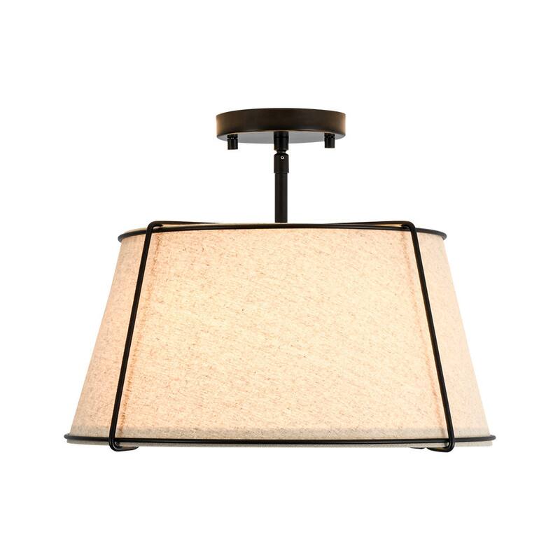 Brass 4-Light Wide Drum Linen Ceiling Light - 17in Mid-Century