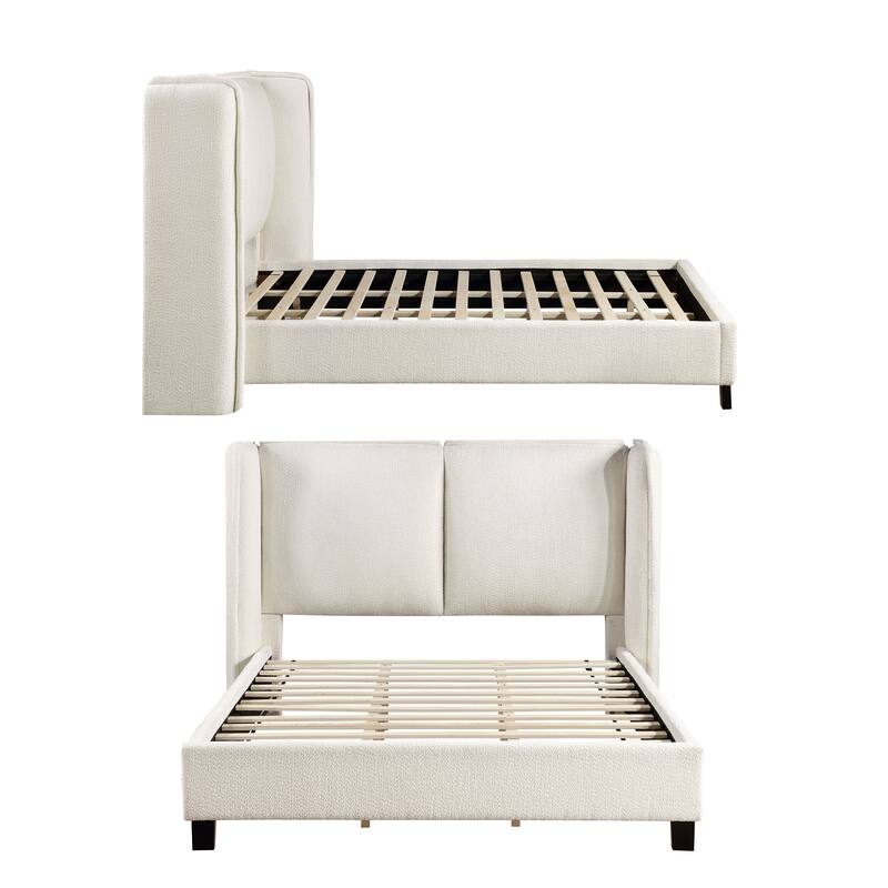 Janna Modern Boucle Fabric Queen-size Platform Bed with Wingback Headboard by Furniture of America